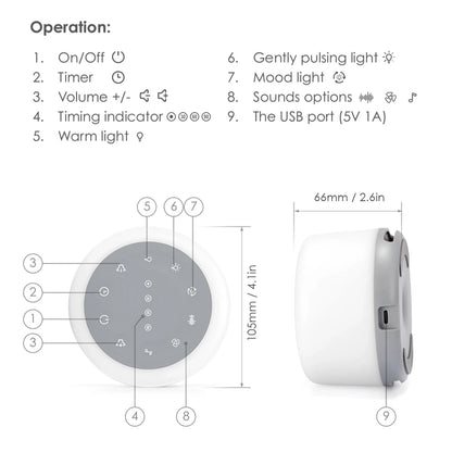 White Noise Sound Machine with 7 Colors Mood Light Natural Sounds & Music Playback Memory & Timing Sleep Therapy for Baby Adults